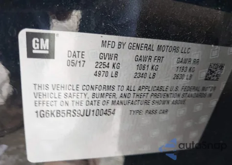 2018 Cadillac Ct6 Standard z USA, uszkodzony, nr VIN 1G6KB5RS9JU100454